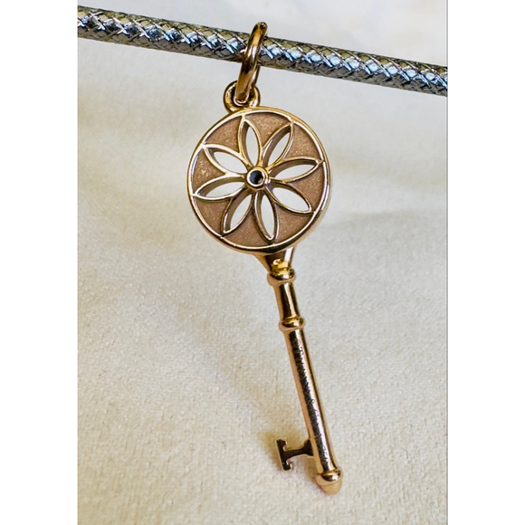 Tiffany & Co. 18k Rose Gold Daisy Key with a Diamond, Pendant 1.5" - Picture 2 of 8